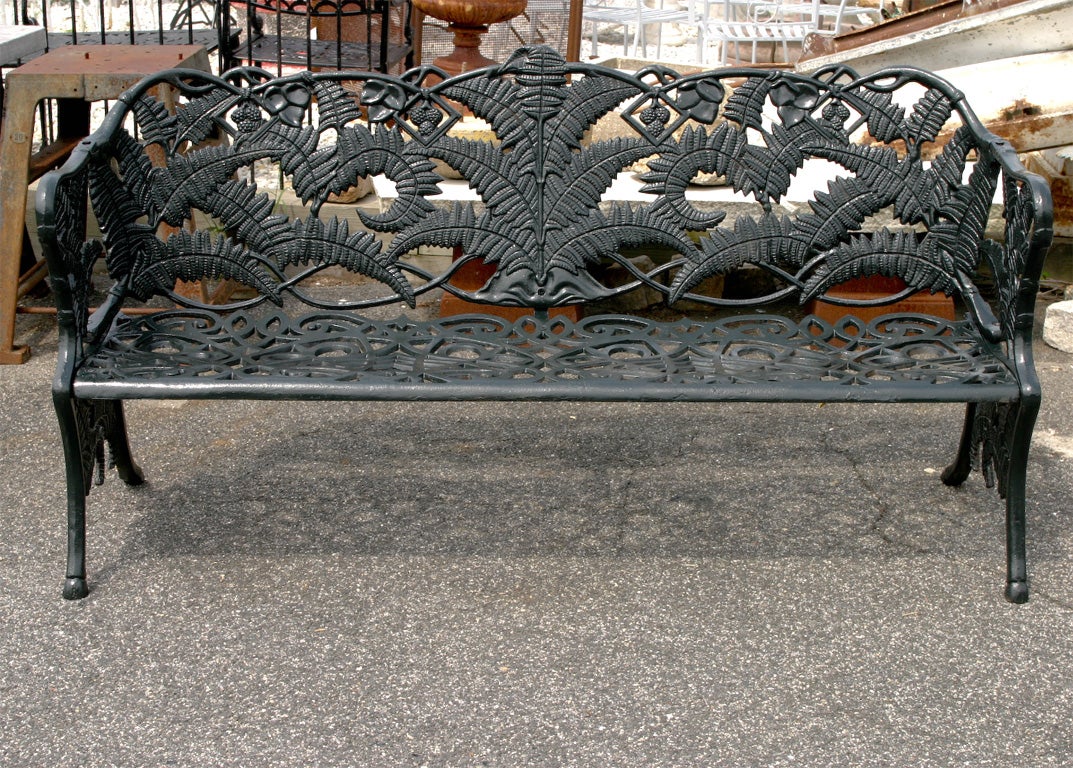 Wonderful black cast iron fern motif bench.
