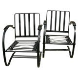Used Pair of Black Metal Arm Chairs