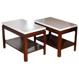 Paul Frankl pair of end/side tables in cork  and walnut finish