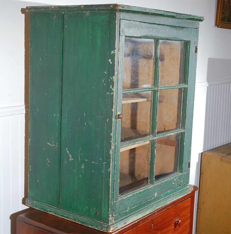 19thc Original Green Painted Hanging Wall Cupboard at 1stDibs