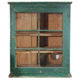 19thc Original Green Painted Hanging Wall Cupboard