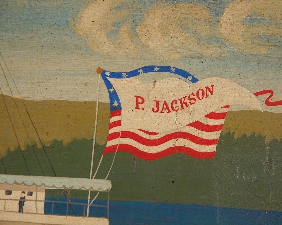 20th Century LATE 19THC OIL PAINTING ON BOARD OF P.JACKSON PADDLEBOAT