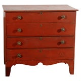 19THC NEW ENGLAND HEPPLEWHITE  RED PAINTED CHEST OF DRAWERS