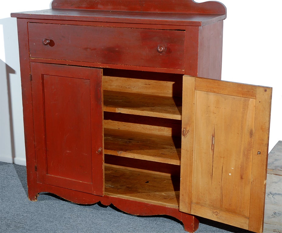 Pine 19THC ORIGINAL RED PAINTED JELLY CUPBOARD FROM NEW ENGLAND