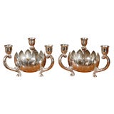 Set of 2 Silver Candelabras with Center Bowl