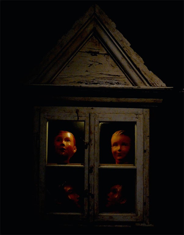 Belgium Windows with Glass Panes & Child Mannequin Heads