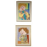 Pair of Painted and Framed Ceramic Tiles by Harris Strong