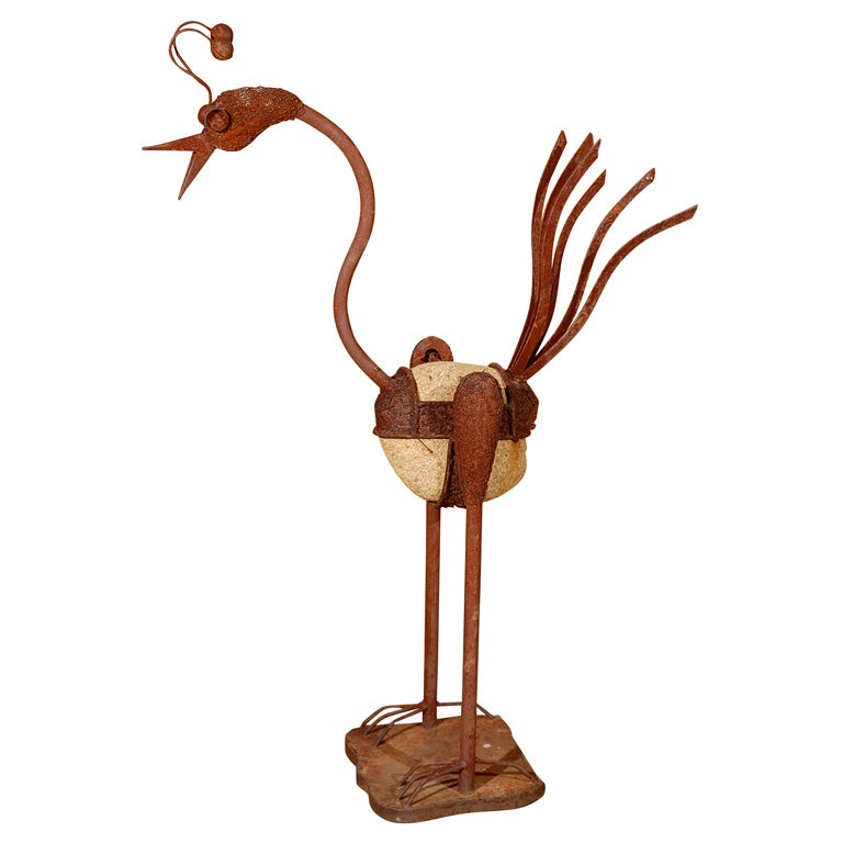 Iron and Stone Freestanding Flightless Bird Sculpture at 1stDibs