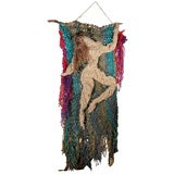 French Mid-Century Knitted Wall Hanging Depicting a Dancing Nude