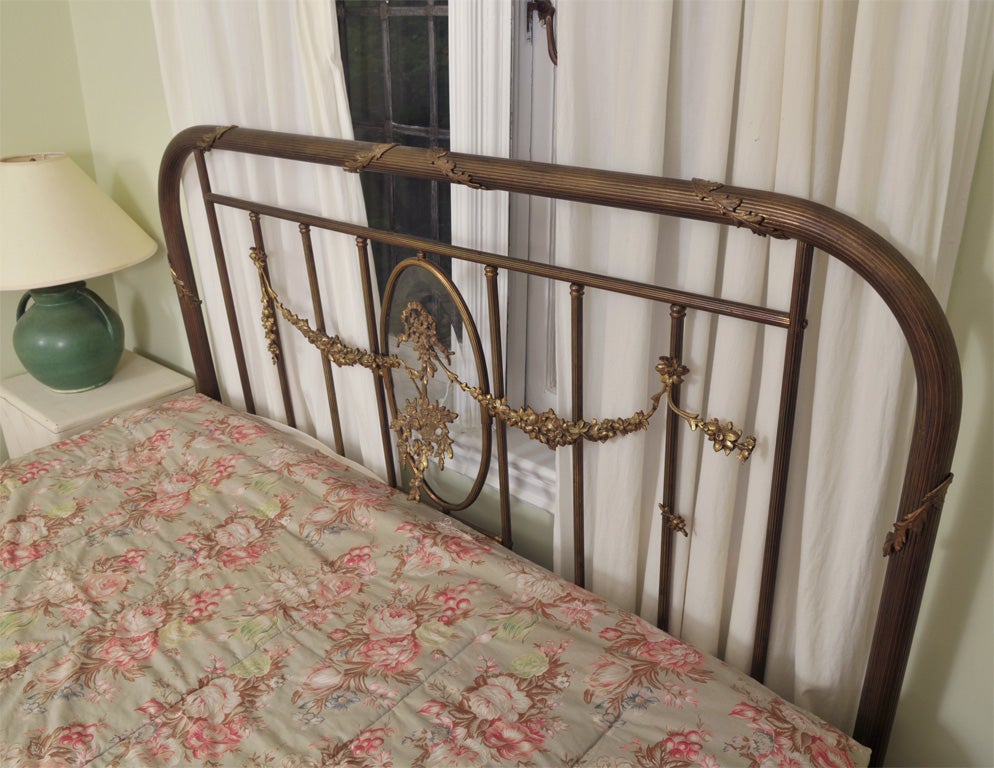 19th Century Oooo La La French Brass Bed with Bevelled glass appointments. For Sale