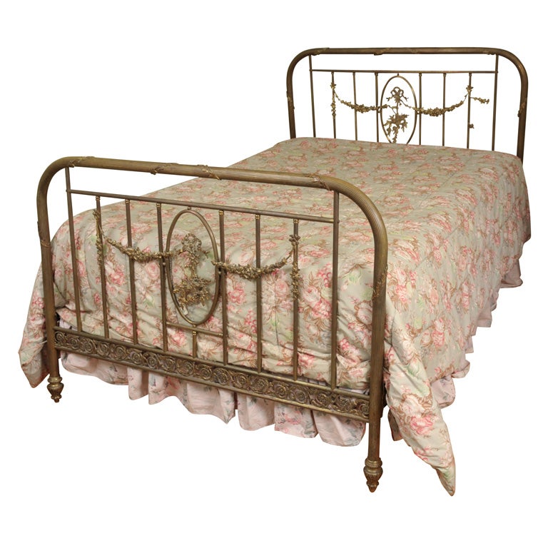 Oooo La La French Brass Bed with Bevelled glass appointments. For Sale
