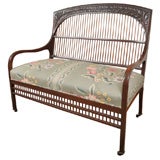 Mahogany leaf bench with vintage upholstery