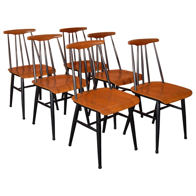 Six Ilmari Tapiovaara Fanett Dining Chairs