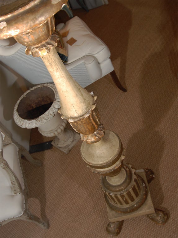 This old world 19th century bravura candlestick is just waiting to be repurposed as a floor lamp. It's very grand in presence yet has an understated opulence due to its neutral colors. Imagine the calming ambiance it would create fixed with a cream