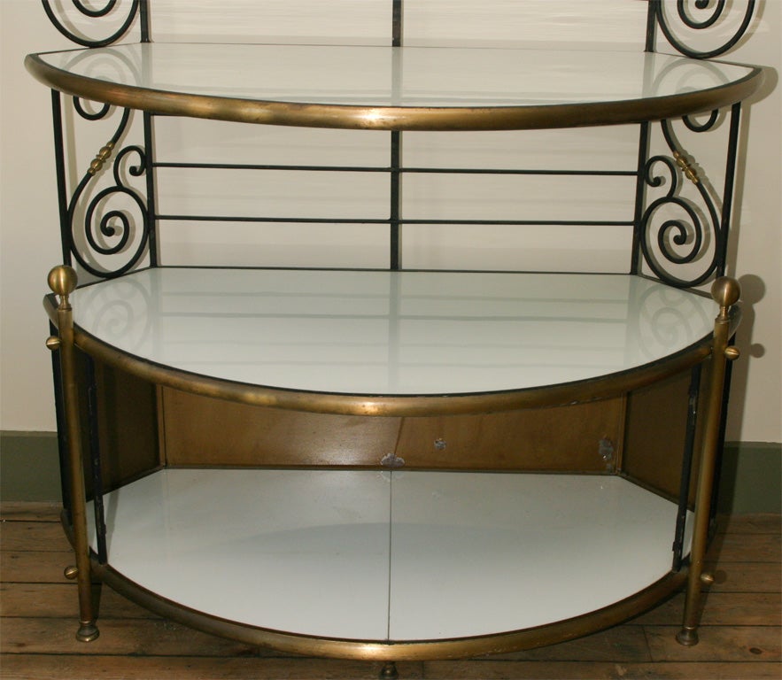 Four-tier iron baker's rack with white glass shelves 1