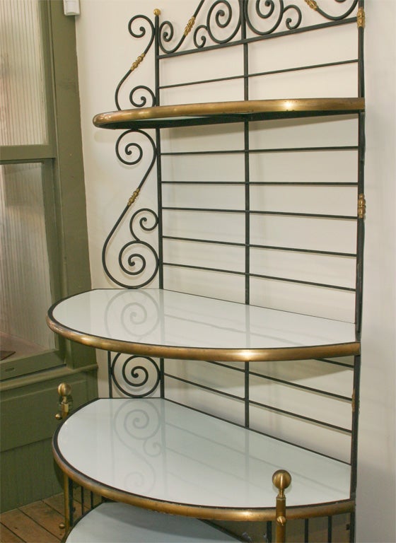 Four-tier iron baker's rack with white glass shelves 2
