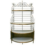Vintage Four-tier iron baker's rack with white glass shelves