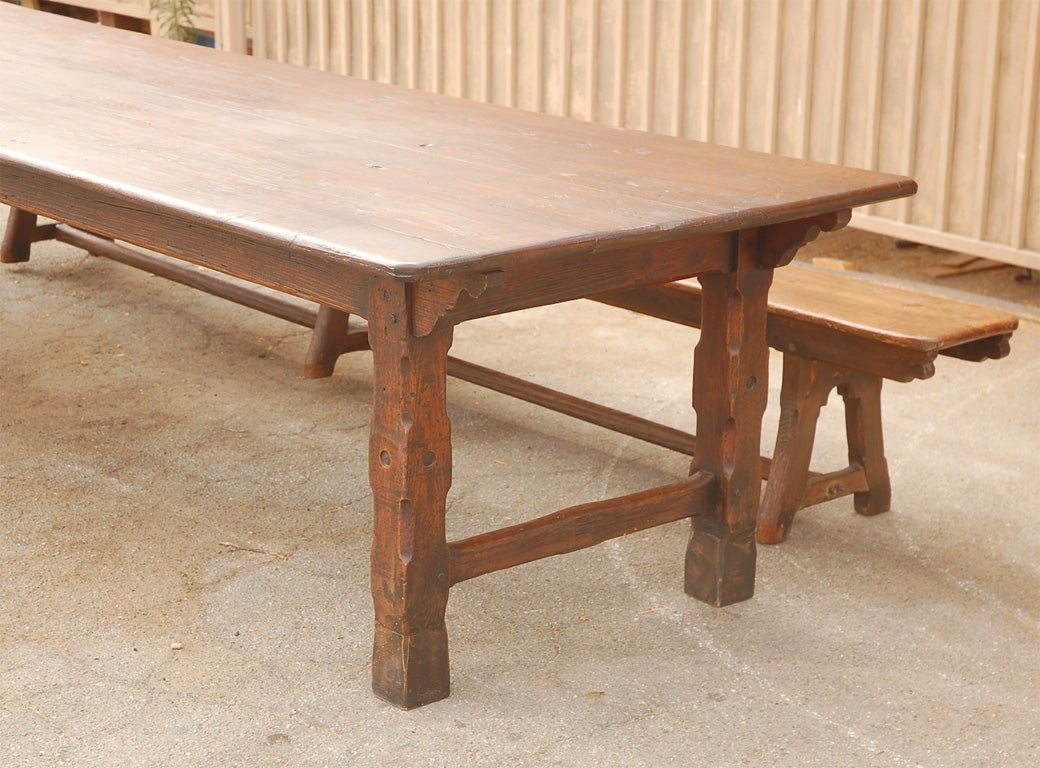 German Large European Refectory table and matching benches