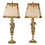 Pair of 19th C. Bronze Cherub Lamps