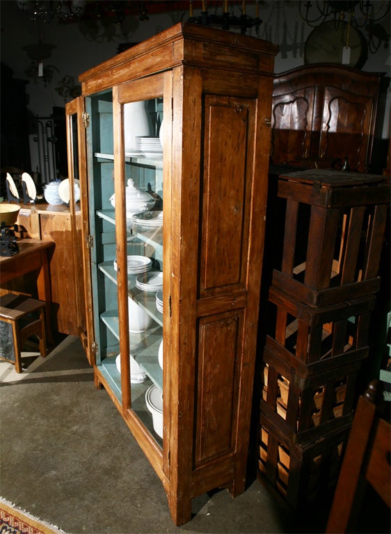 Pine Tall Cabinet with Glass Doors