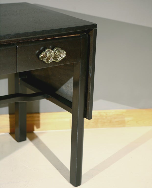 Dark Warm Brown drop-leaf mahogany desk by Ray See. Custom made.  3 drawers with tongue and grove..