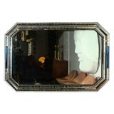 C. 1940 Big Venetian Mirror with Cobalt Blue Glass Trim