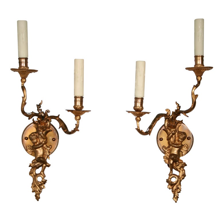Pair of Cherub Regency Style Sconces
