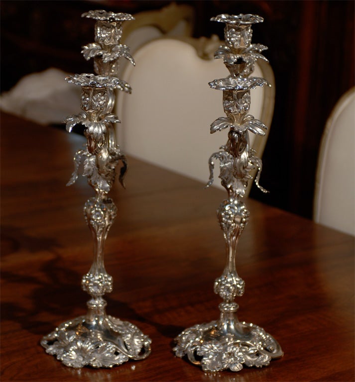 19th Century Pair of Swedish Silver Candelabras from Stockholm by Gustaf Möllenborg