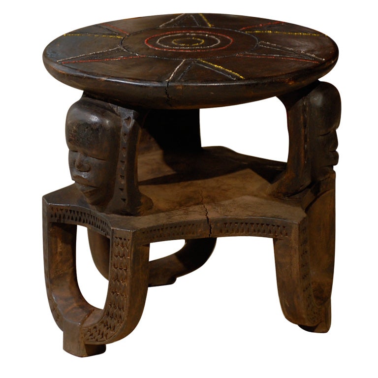 Tanzanian Wood Stool with Inlaid Beads, Maconde Tribe at 1stdibs