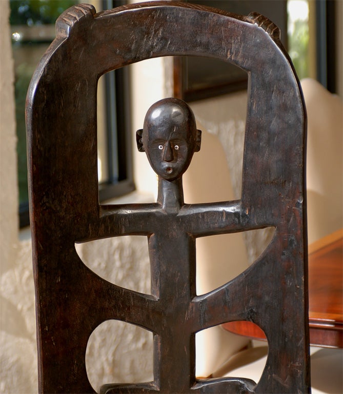 African Highback Chair with Face and Bone Eyes In Good Condition In Atlanta, GA