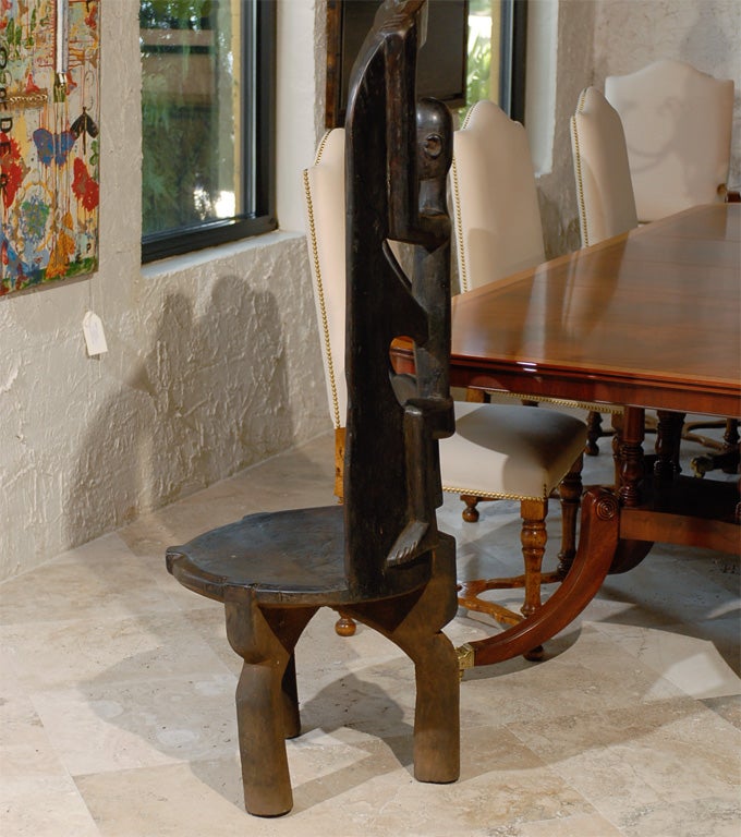 Wood African Highback Chair with Face and Bone Eyes