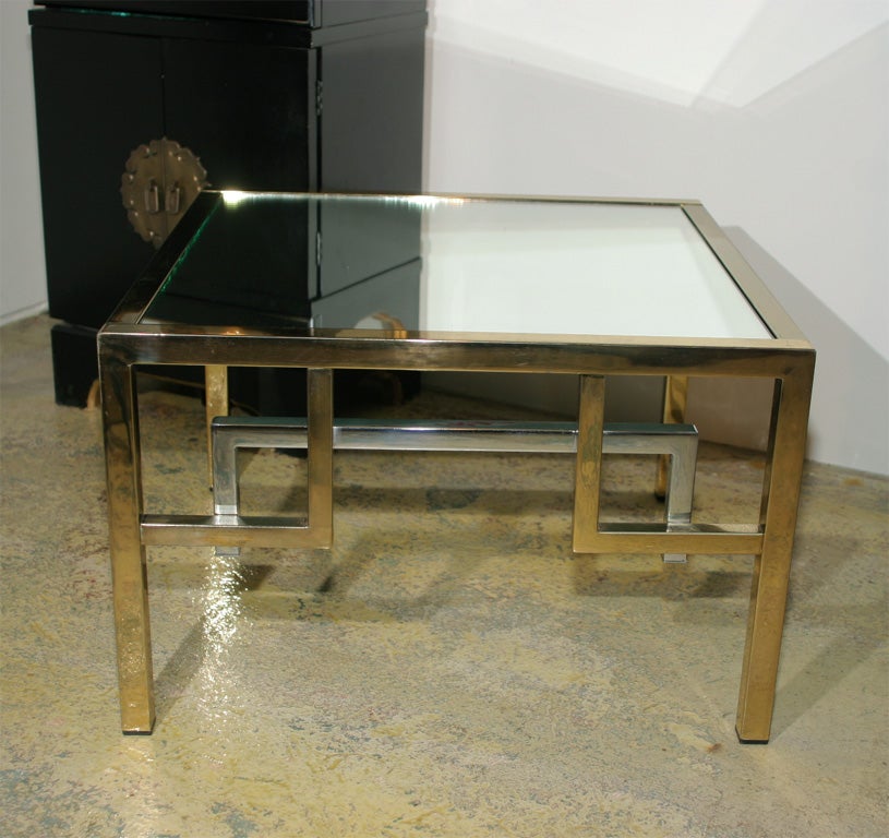 Pair of Mirror Topped Brass and Chrome Hollywood Regency Style Low End Tables