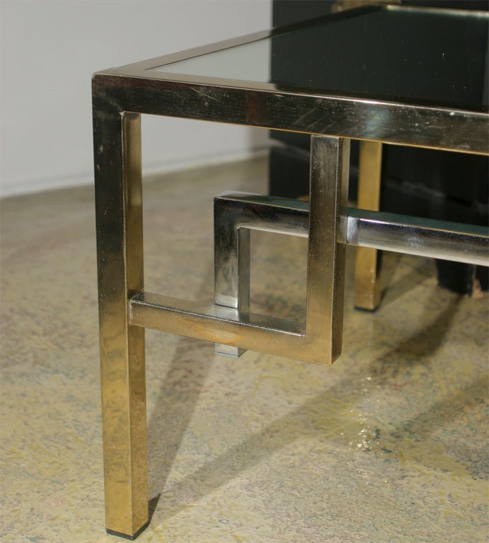 American Pair of Mirror Topped Brass and Chrome Low End Tables