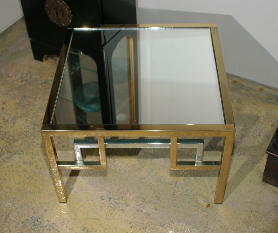 Mid-20th Century Pair of Mirror Topped Brass and Chrome Low End Tables