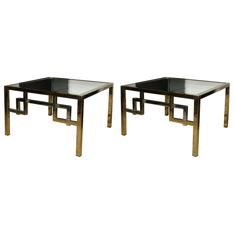 Pair of Mirror Topped Brass and Chrome Low End Tables