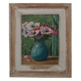 Oil Painting of Muti-colored Flowers in Blue Vase