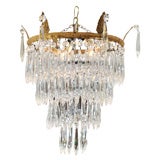 Antique Gilt Metal & Crystal Drop Chandelier
