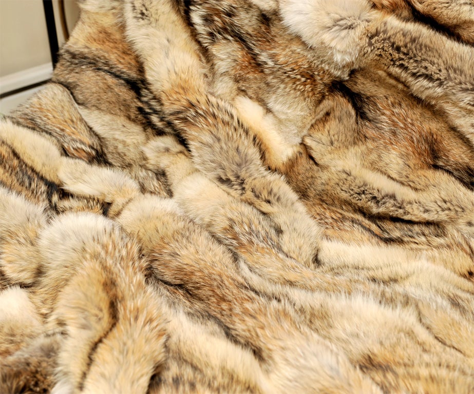 American Coyote Throw, Full Skins, Backed with Wool/Cashmere, All New Skins, Large Size For Sale