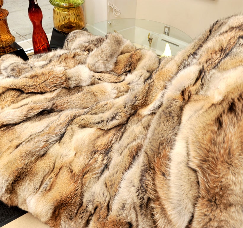 Hand-Crafted Coyote Throw, Full Skins, Backed with Wool/Cashmere, Large Size, All New Skins For Sale