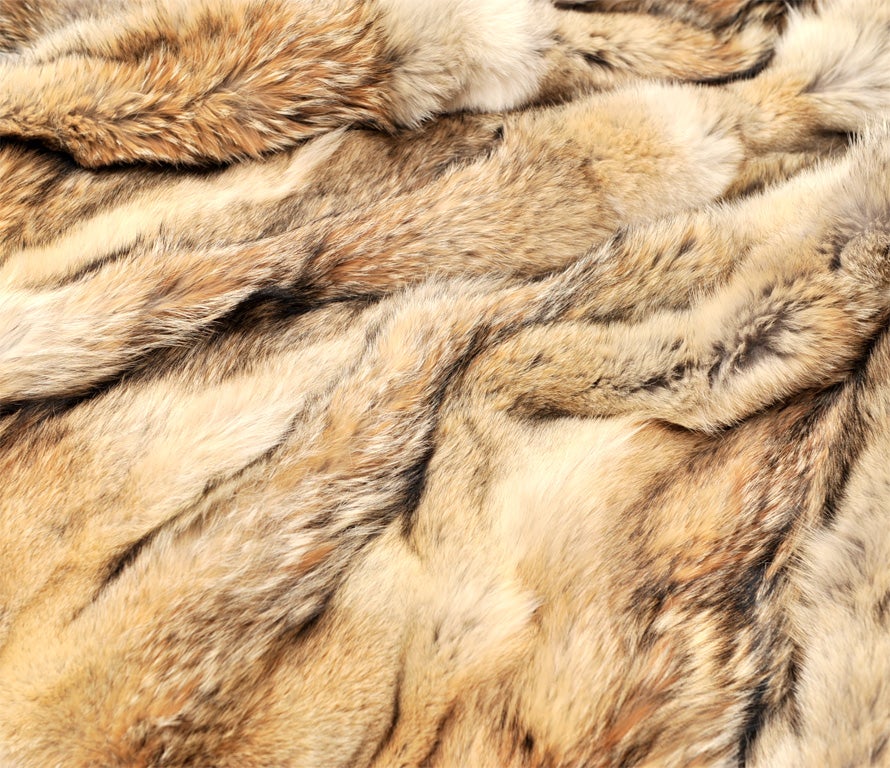 Coyote Throw, Full Skins, Backed with Wool/Cashmere, Large Size, All New Skins In Excellent Condition For Sale In New York, NY