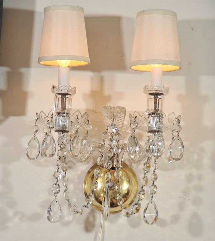 Hollywood Regency Stunning 1940's Hollywood Cut Crystal Sconce with Crystal Plume Detail