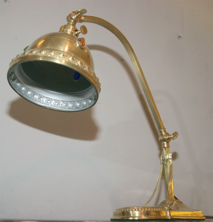20th Century Articulated Jugendstil Brass and Jewel Table Lamp