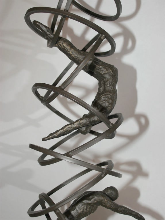 Iron A Modernist Bronze Sculpture Man Diving thru Hoops