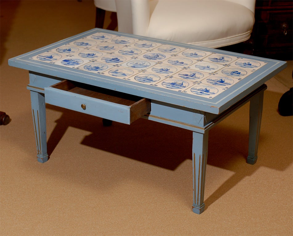 Swedish Tile Top (Delft) Coffee Table For Sale 1