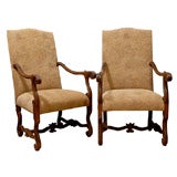 Pair Louis XIV style Walnut Arm Chair
