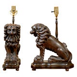 Carved Wooden Lion as Lamp
