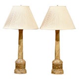 Pair Faux Marbelized Tole Lamps