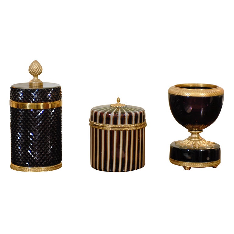 Set of Three French Dressing Table Jars For Sale