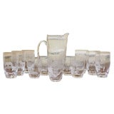 Antique Etched Glass Pitcher and Set of GlassesSet of 6 small glasses-4”