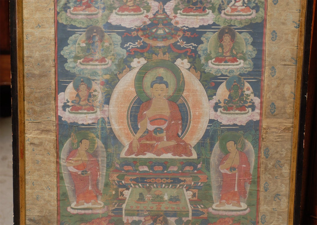 Glass 18th Century Hand Painted Tibetan thangka